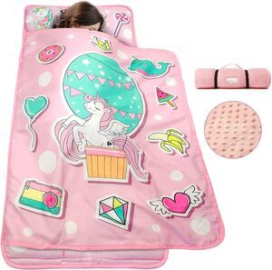 Toddler Nap Mat with Pillow and Blanket, Portable Kids Sleeping Mats for Daycare